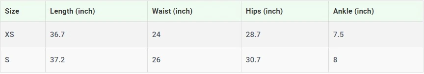 Size chart