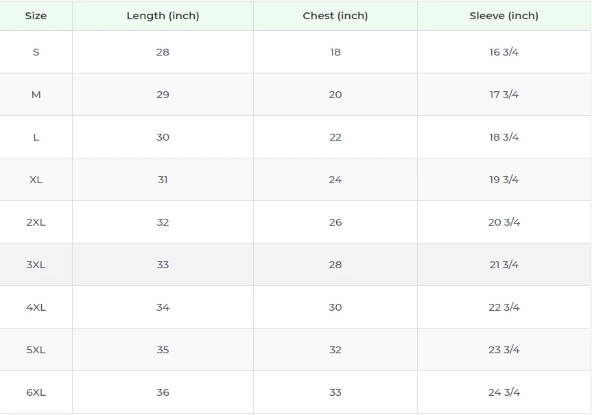 Size chart
